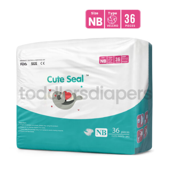 Cute Seal Velcro/Tape Type Diapers (New Born )- 36 Pcs (upto 5kg)