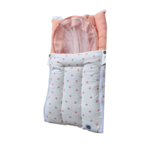 Softnest baby nest cum bed with Muslin fabric and kapok (Ilavampanju) silk filling ( Orange Dot )