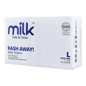 Milk Baby Diaper Flexi Tape ( L ) – 36 Pcs ( 9 to 17 Kg )