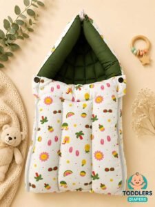 Softnest baby nest cum bed with Muslin fabric and kapok silk  (Ilavampanju) filling ( Green Tree)