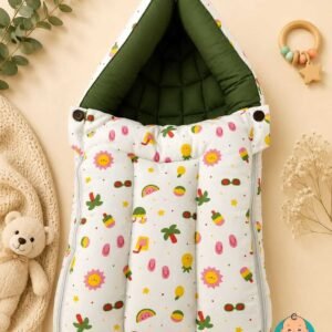 Softnest baby nest cum bed with Muslin fabric and kapok silk (Ilavampanju) filling ( Green Tree)
