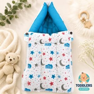 Softnest baby nest cum bed with Muslin fabric and kapok silk (Ilavampanju)  filling (Blue Star)