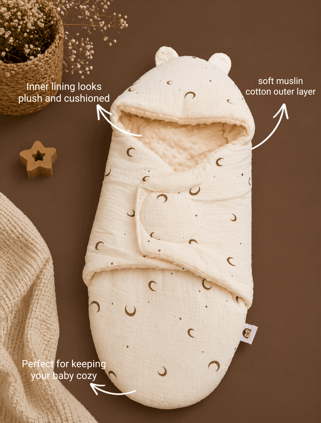 Muslin Baby Carry Bed ( Moon ) - Image 2