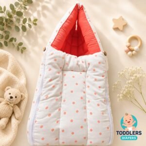 Softnest baby nest cum bed with Muslin fabric and kapok silk (Ilavampanju) filling ( Orange Dot )