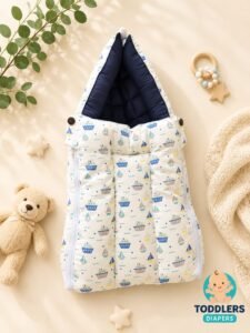 Softnest baby nest cum bed with Muslin fabric and kapok  silk (Ilavampanju) filling ( Blue Ship )