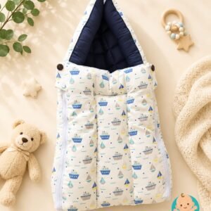 Softnest baby nest cum bed with Muslin fabric and kapok  silk (Ilavampanju) filling ( Blue Ship )