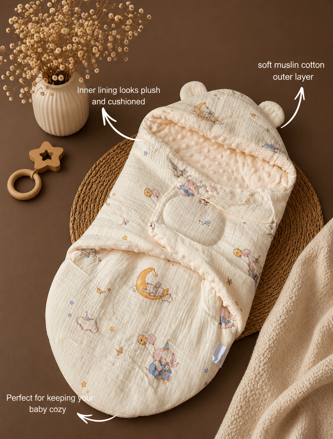 Muslin Baby Carry Bed ( Elephant ) - Image 2