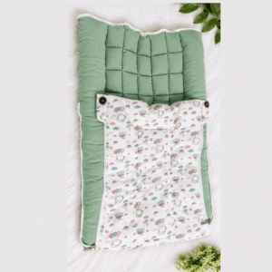 Softnest baby nest cum bed with Muslin fabric and kapok (Ilavampanju) silk filling ( Olive Green )
