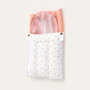 Softnest baby nest cum bed with Muslin fabric and kapok (Ilavampanju) silk filling ( Orange Dot )