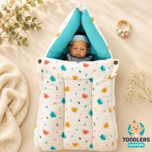 Softnest baby nest cum bed with Muslin fabric and kapok silk  (Ilavampanju) filling ( Sky Blue Butterfly )