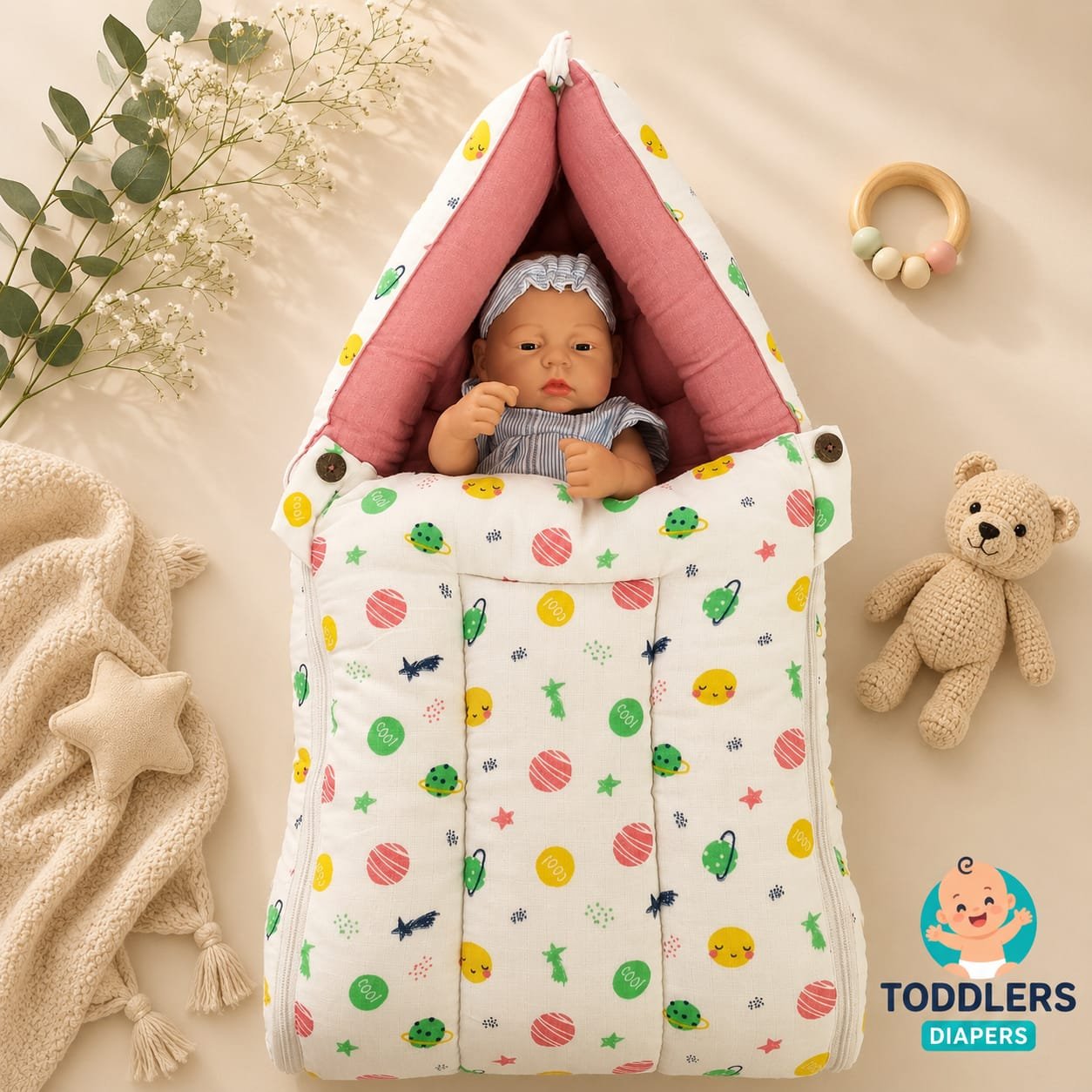 Softnest baby nest cum bed with Muslin fabric and kapok silk (Ilavampanju) filling ( Onion White )