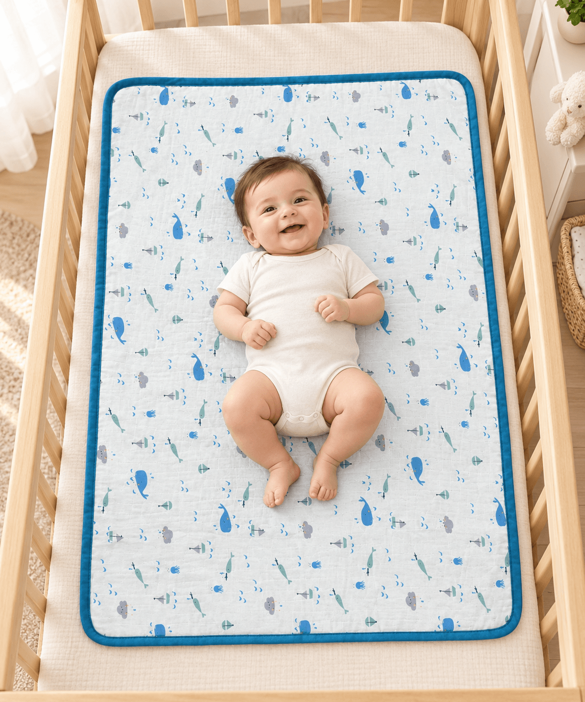 Cotton Baby Bed Protector (Fish Print)