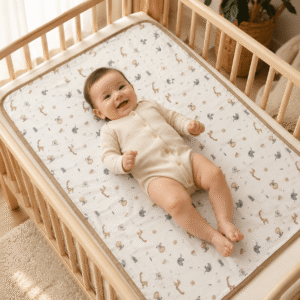 Soft Cotton Reusable Baby Bed Protector (Safari Animal Print)