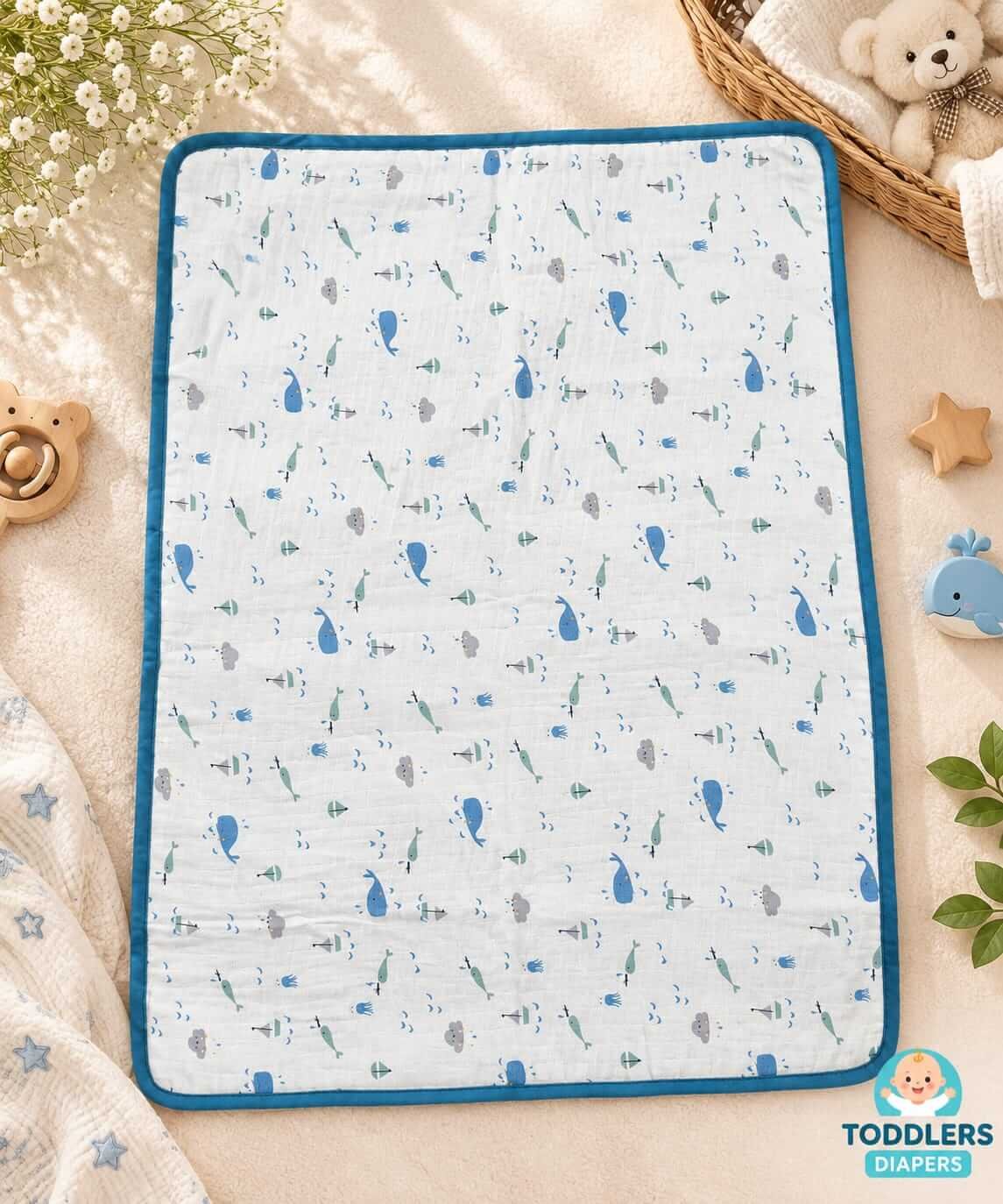 Cotton Baby Bed Protector (Fish Print) - Image 2