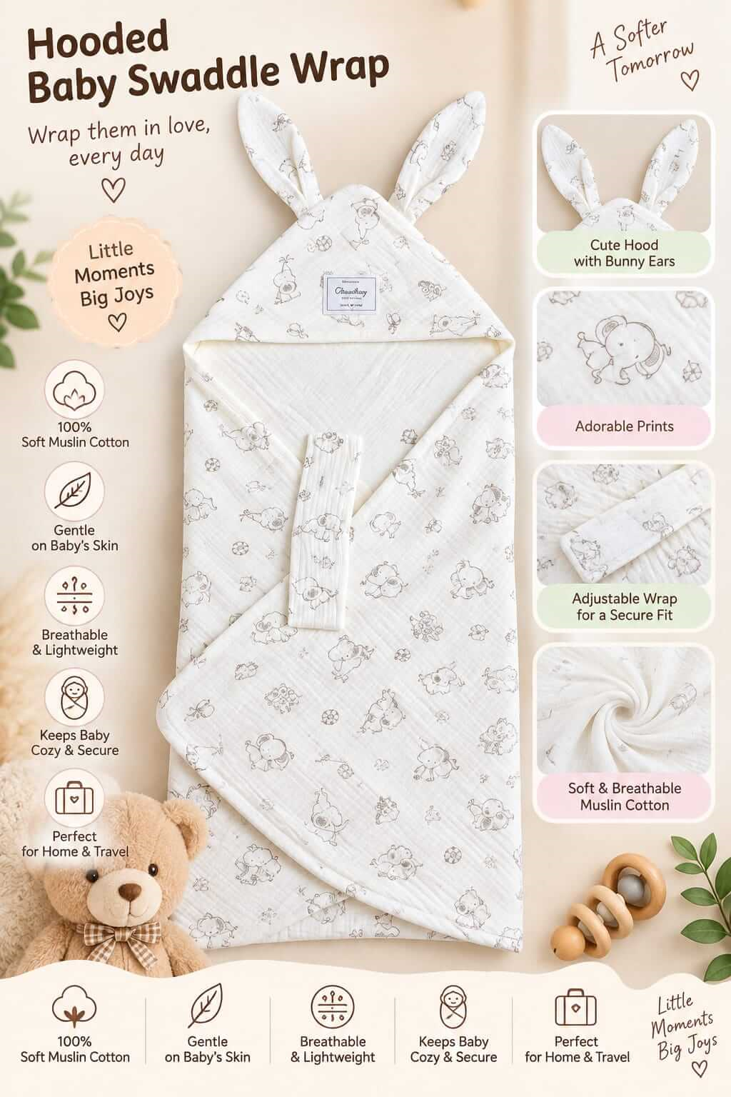 Hooded Swaddle | Baby Wrapper (Jumbo)